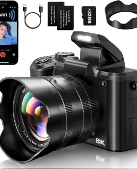 8K Digital Cameras for Photography - Autofocus 88MP WiFi Vlogging Camera for YouTube with Dual-Lens - 16X Digital Zoom Vlog Camera with Lens Hood, Flash, Touch Screen, 2 Batteries, 32GB TF Card