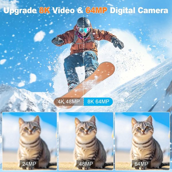 Digital Camera for Photography, 8K 64MP WiFi Dual-Lens Vlogging Camera for YouTube with 16X Digital Zoom, Flash,Touch Screen,32GB TF Card,Lens Hood,HDMI Output & 3000mAH Battery(Black) - Image 5