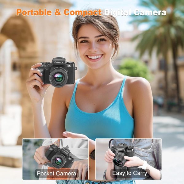 Digital Camera for Photography, 8K 64MP WiFi Dual-Lens Vlogging Camera for YouTube with 16X Digital Zoom, Flash,Touch Screen,32GB TF Card,Lens Hood,HDMI Output & 3000mAH Battery(Black) - Image 8