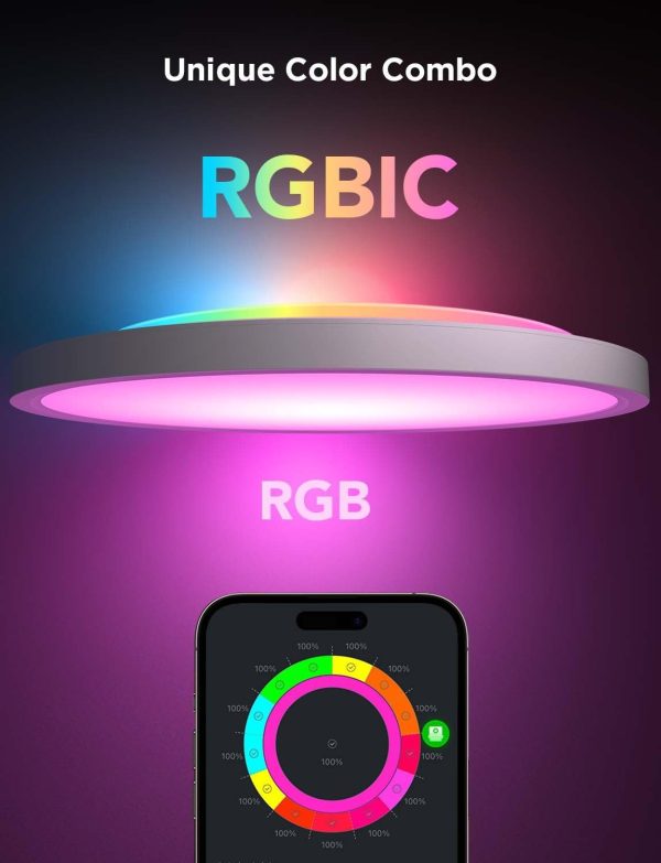 Govee Smart Ceiling Light, RGBIC LED Ceiling Light Fixture, 2400LM Flush Mount Light Fixture, DIY Colors, Works with Alexa, 2200K-6500K Ceiling Lights for Bedroom, Living Room, 12 Inch, 1 Pack - Image 2