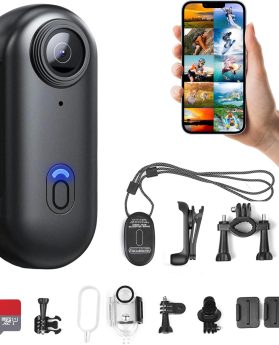 H8 64GB 4K Thumb Action Camera, Mini Body Cameras, Wearable Pocket Vlogging Camera, Multiple Accessory Mount Anywhere Small Portable Hands-Free Helmet Cam for Work, Cycling, Travel, Pet Walking (Black