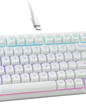 HUO JI E-Yooso Creamy Mechanical Keyboard Wired, Hot Swappable, Pre-lubed Linear Switches, Gasket Structure with Sound Dampening Foam, RGB Backlit, 99 Keys Custom Gaming Keyboard for PC/Mac,White