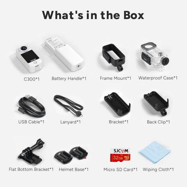 SJCAM C300 POV Pocket Camera 4K,7H Power, 6-Axis Stabilization Action Camera,Dual-Touch Screen Body Camera,30M Waterproof Body Cam for Vlogging and Live Streaming,with Helmet Mount Kits,White,Gifts - Image 4